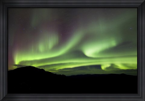 Framed Aurora Borealis over Gray Peak, Whitehorse, Yukon Canada Print
