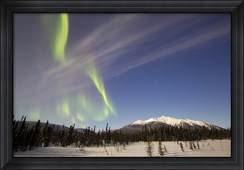 Framed Aurora Borealis over Mountain near Mayo, Yukon, Canada Print