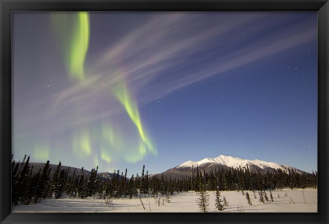 Framed Aurora Borealis over Mountain near Mayo, Yukon, Canada Print