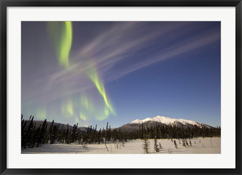 Framed Aurora Borealis over Mountain near Mayo, Yukon, Canada Print