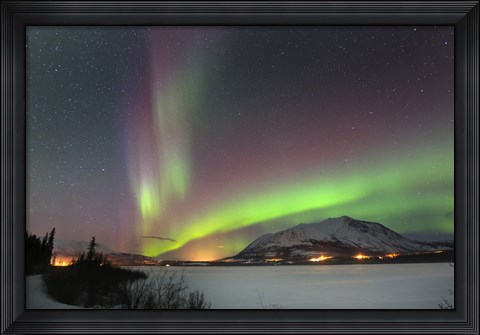 Framed Aurora Borealis over Nares Lake, Carcross, Yukon, Canada Print