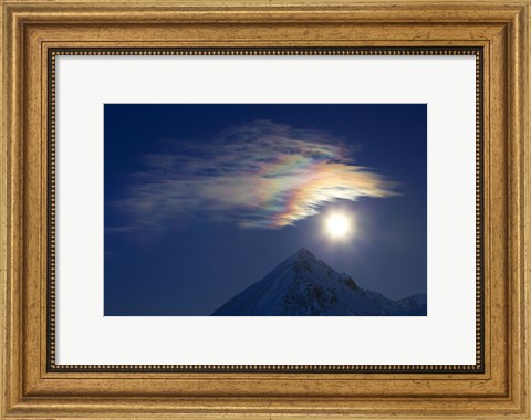 Framed Full Moon with Rainbow Clouds at Ogilvie Mountains Print