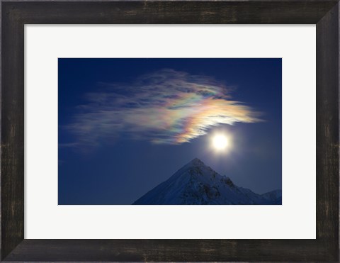 Framed Full Moon with Rainbow Clouds at Ogilvie Mountains Print