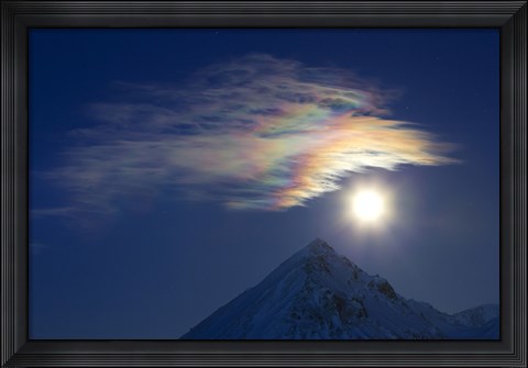 Framed Full Moon with Rainbow Clouds at Ogilvie Mountains Print