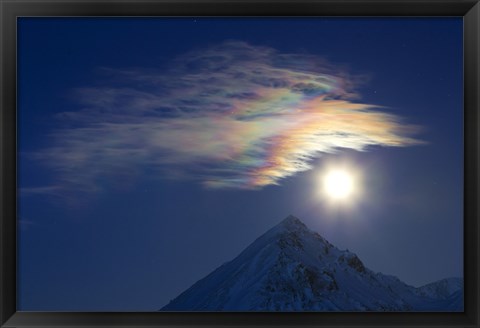 Framed Full Moon with Rainbow Clouds at Ogilvie Mountains Print