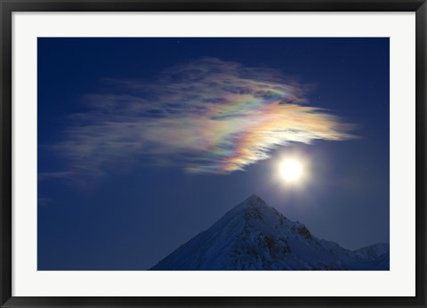 Framed Full Moon with Rainbow Clouds at Ogilvie Mountains Print