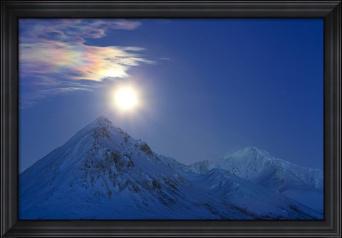 Framed Full moon with Rainbow Clouds over Ogilvie Mountains, Canada Print