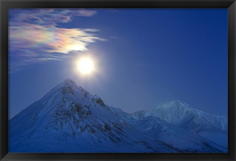 Framed Full moon with Rainbow Clouds over Ogilvie Mountains, Canada Print