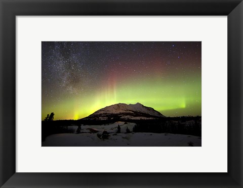 Framed Aurora Borealis and Milky Way over Carcross Desert, Canada Print