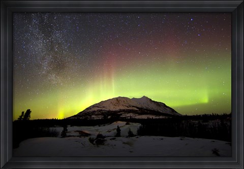 Framed Aurora Borealis and Milky Way over Carcross Desert, Canada Print