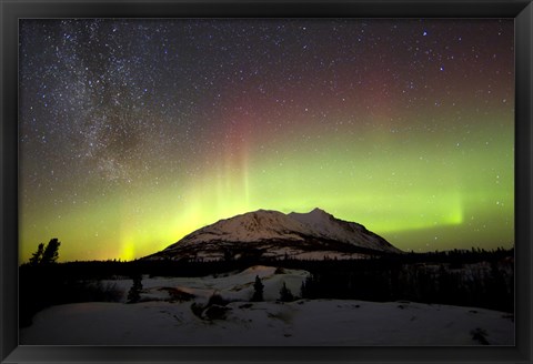 Framed Aurora Borealis and Milky Way over Carcross Desert, Canada Print