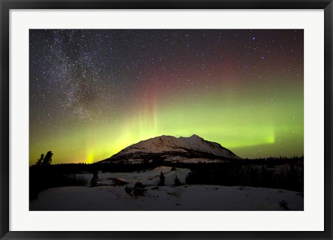 Framed Aurora Borealis and Milky Way over Carcross Desert, Canada Print