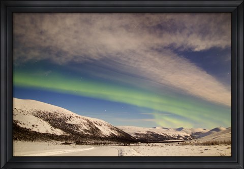 Framed Aurora Borealis with Moonlight over Ogilvie Mountains, Canada Print