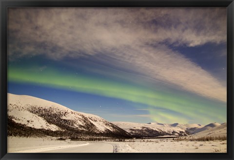 Framed Aurora Borealis with Moonlight over Ogilvie Mountains, Canada Print