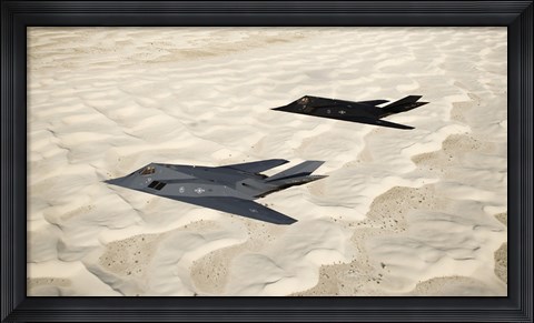 Framed Two F-117 Nighthawk Stealth Fighters over White Sands National Monument Print