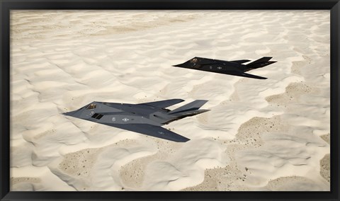 Framed Two F-117 Nighthawk Stealth Fighters over White Sands National Monument Print