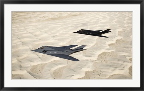 Framed Two F-117 Nighthawk Stealth Fighters over White Sands National Monument Print