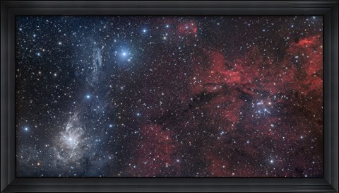 Framed Blue and Red Nebulae in the Camelopardalis Constellation Print