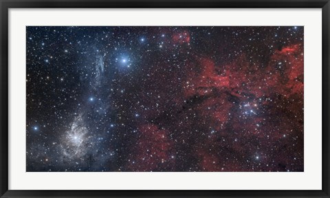 Framed Blue and Red Nebulae in the Camelopardalis Constellation Print