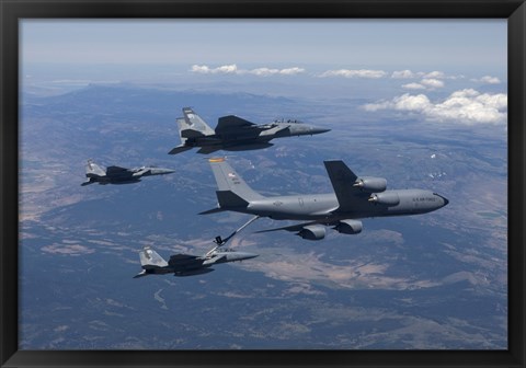 Framed KC-135R Stratotanker RefuelsTthree F-15 Eagles Print