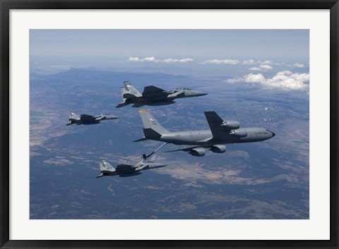 Framed KC-135R Stratotanker RefuelsTthree F-15 Eagles Print