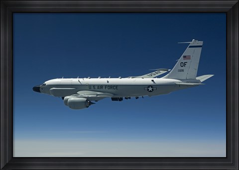 Framed RC-135W Rivet Joint Aircraft Flies over the Midwest Print