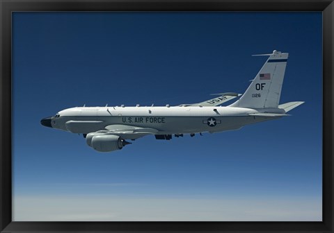 Framed RC-135W Rivet Joint Aircraft Flies over the Midwest Print