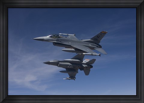 Framed Two F-16&#39;s Manuever on Air-to-Air Training Mission Print