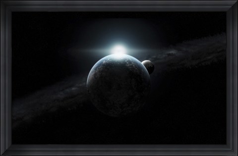 Framed Dawn Breaks on an Alien Planet Print