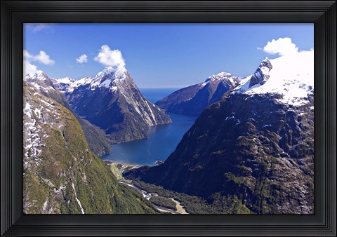 Framed Cleddau Valley, Mitre Peak and Milford Sound, South Island, New Zealand Print