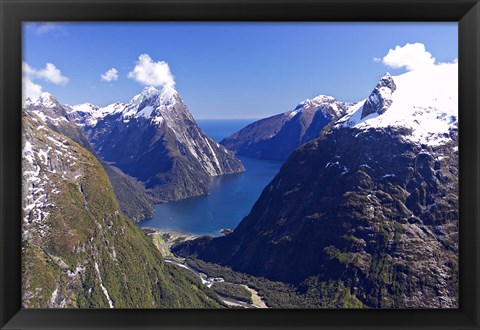 Framed Cleddau Valley, Mitre Peak and Milford Sound, South Island, New Zealand Print