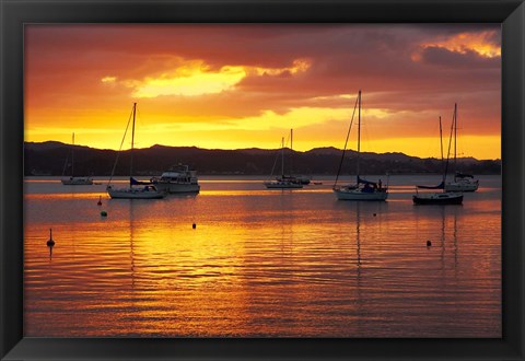 Framed Sunset, Russell, Bay of Islands, Northland, New Zealand Print