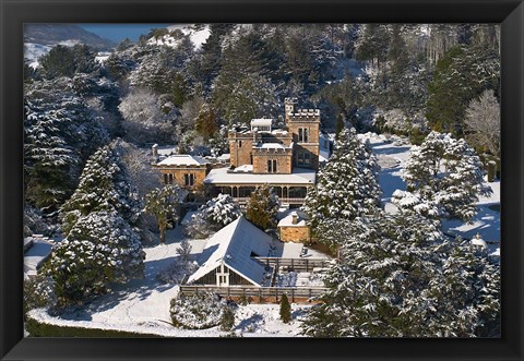 Framed Larnach Castle and Snow, Otago Peninsula, South Island, New Zealand Print