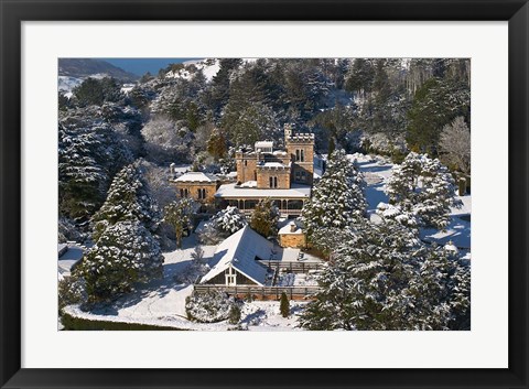 Framed Larnach Castle and Snow, Otago Peninsula, South Island, New Zealand Print