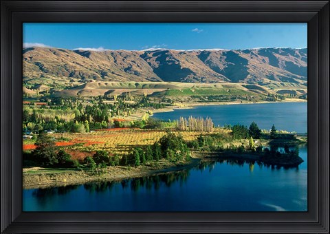 Framed Pisa Range and Lake Dunstan, Central Otago, New Zealand Print