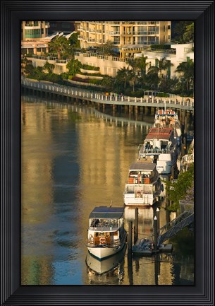 Framed Australia, Brisbane, Brisbane River Marina boats Print