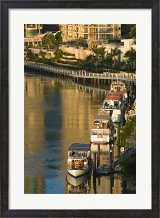 Framed Australia, Brisbane, Brisbane River Marina boats Print