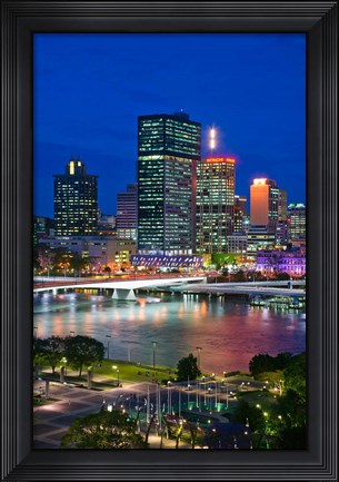 Framed Australia, Queensland, Brisbane, City Skyline  at night Print