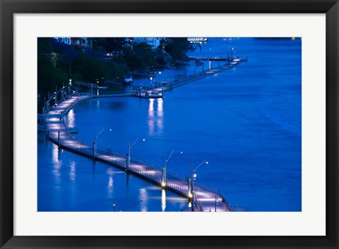 Framed Evening View of a pontoon Bridge over Brisbane River, Brisbane, Queensland Print