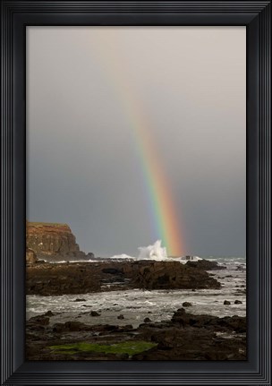 Framed New Zealand, South Island A rainbow arcs over Curio Bay Print