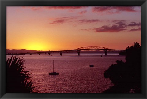 Framed Auckland Harbour Bridge and Waitemata Harbour at Dusk, New Zealand Print