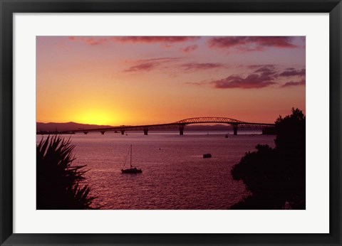 Framed Auckland Harbour Bridge and Waitemata Harbour at Dusk, New Zealand Print