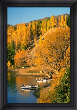 Framed Boats and Autumn Colours, Lake Dunstan, Central Otago, New Zealand Print