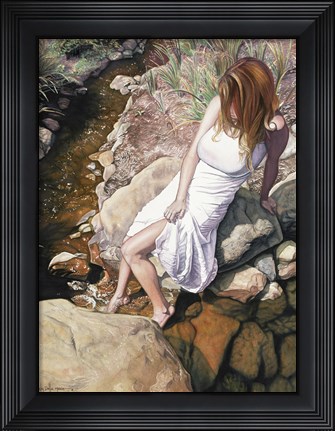 Framed Atlantic Stroll - Where Her Thoughts Flow Print