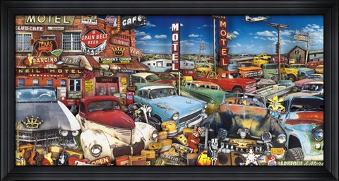 Framed Old Cars and Used Guitars Print