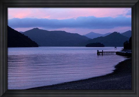 Framed Dusk on Picton Harbour, Marlborough Sounds, South Island, New Zealand Print