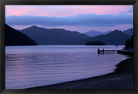 Framed Dusk on Picton Harbour, Marlborough Sounds, South Island, New Zealand Print