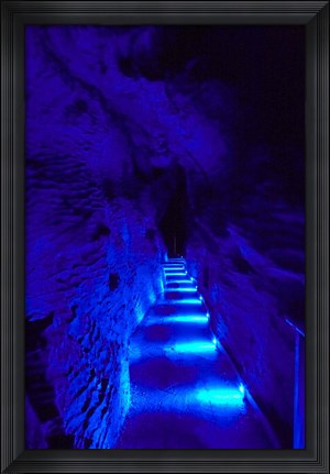 Framed Blue Lights, Ruakuri Caves, North Island, New Zealand Print