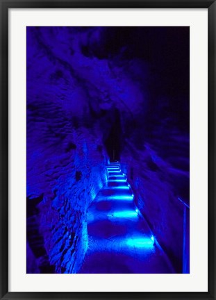Framed Blue Lights, Ruakuri Caves, North Island, New Zealand Print