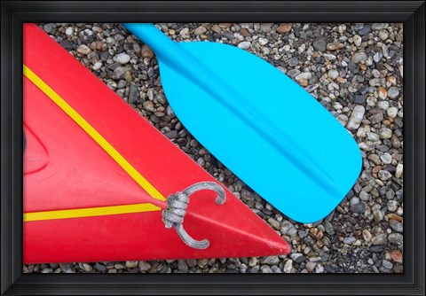 Framed Detail of Red Kayak and Blue Paddle Print